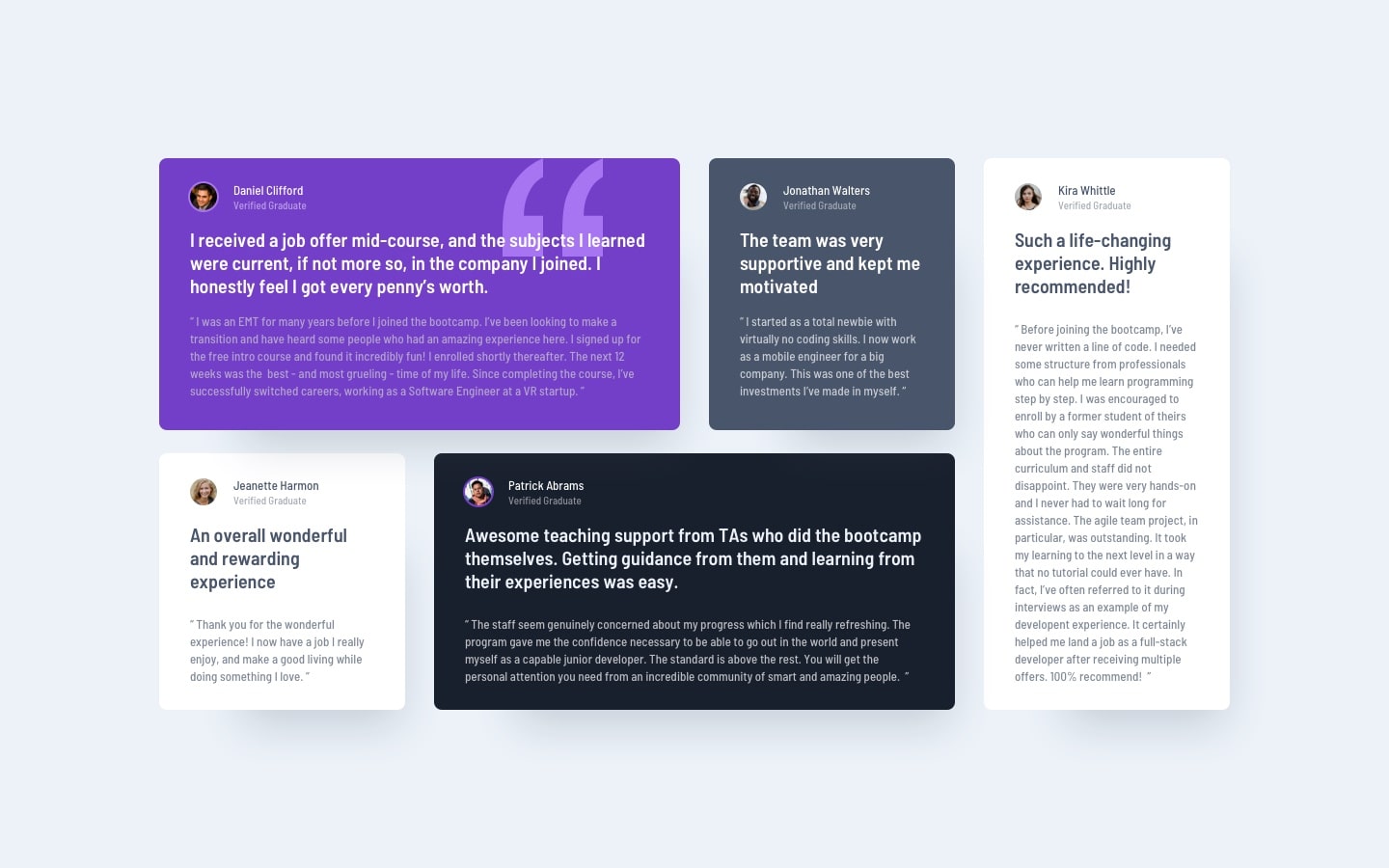 Testimonials grid section