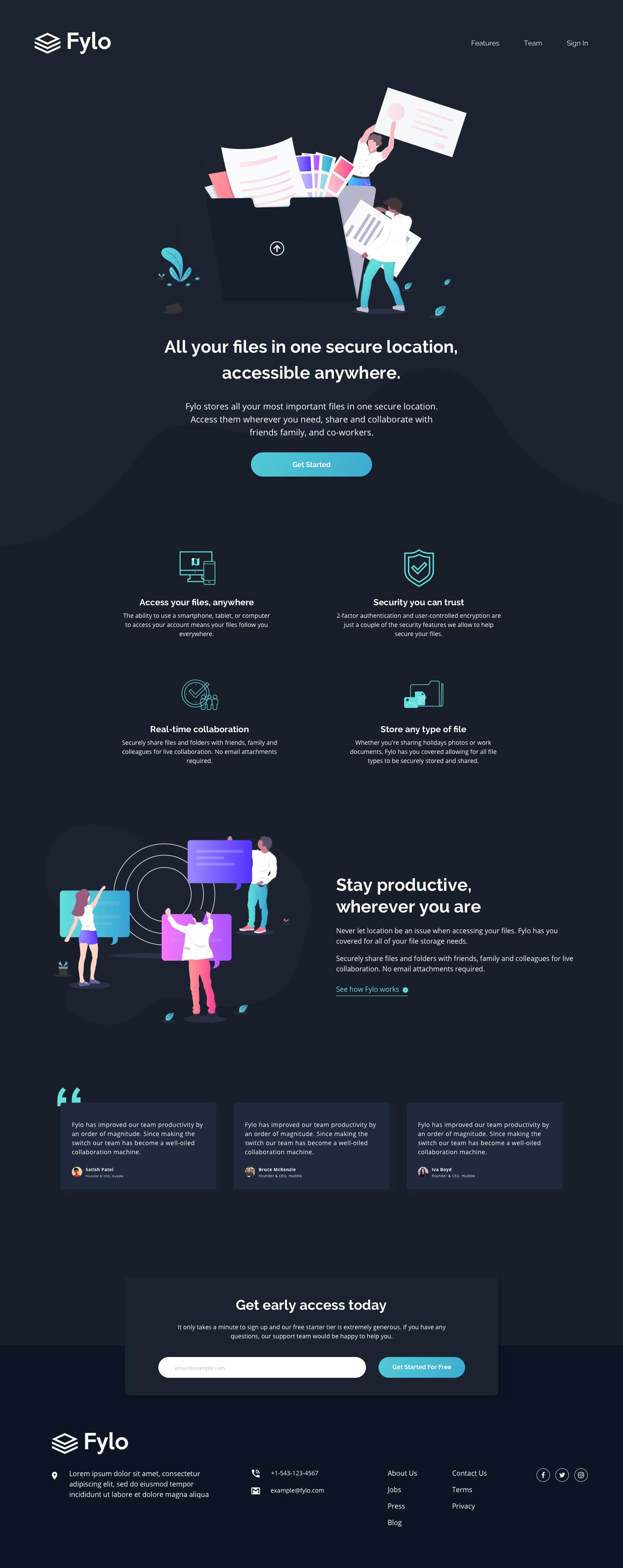 Fylo dark theme landing page